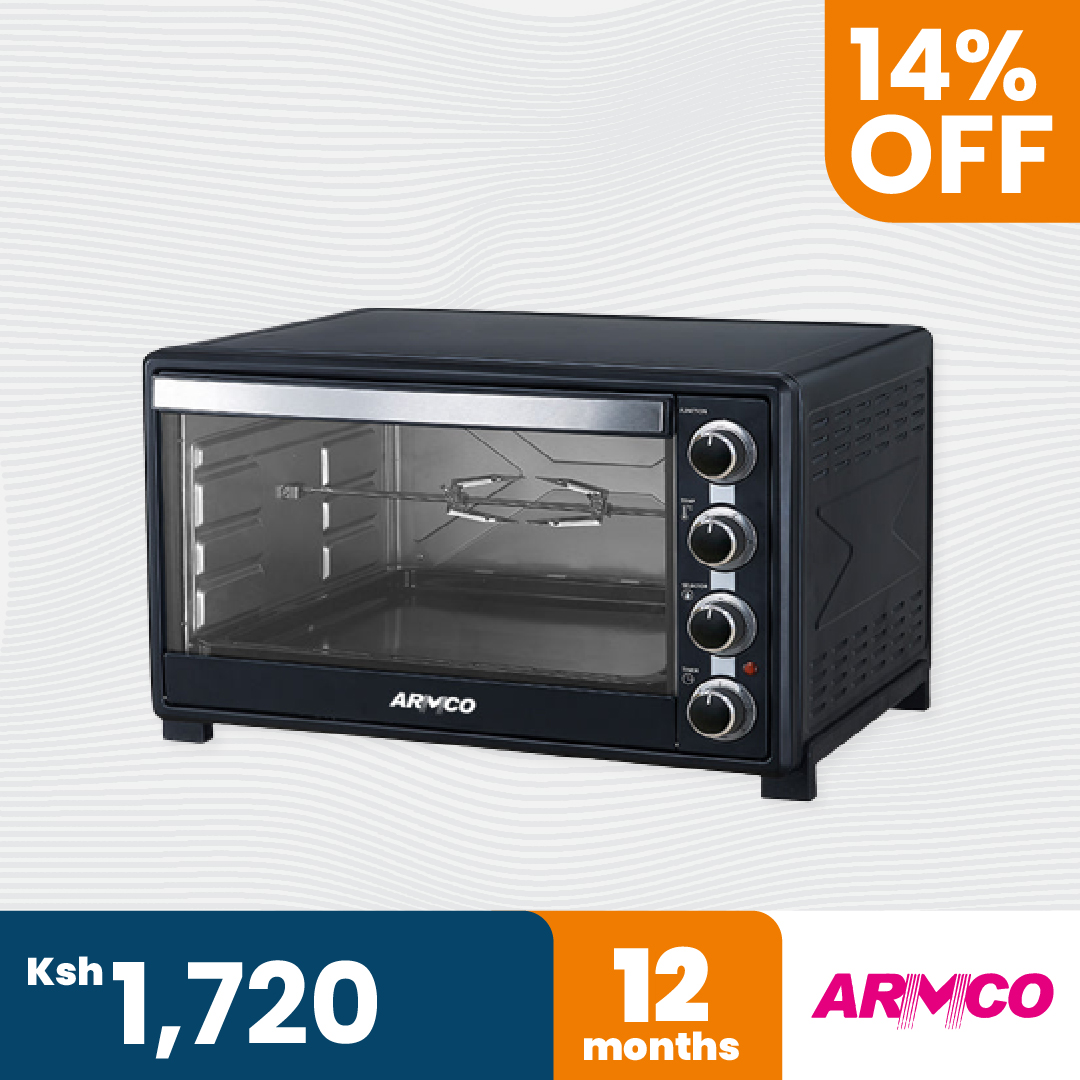 ARMCO AEC-6010R(SB) - 60L Full Convection Electric Oven, 1600W, Black & Stainless Steel Housing