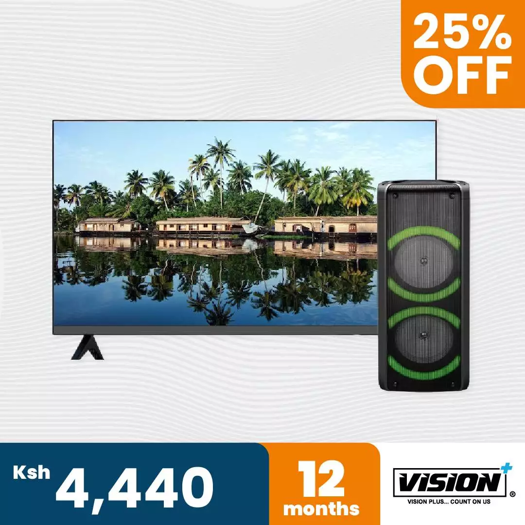 Vision Plus 43″ 4K Frameless V+ OS Smart Tv + Beat Box portable party box